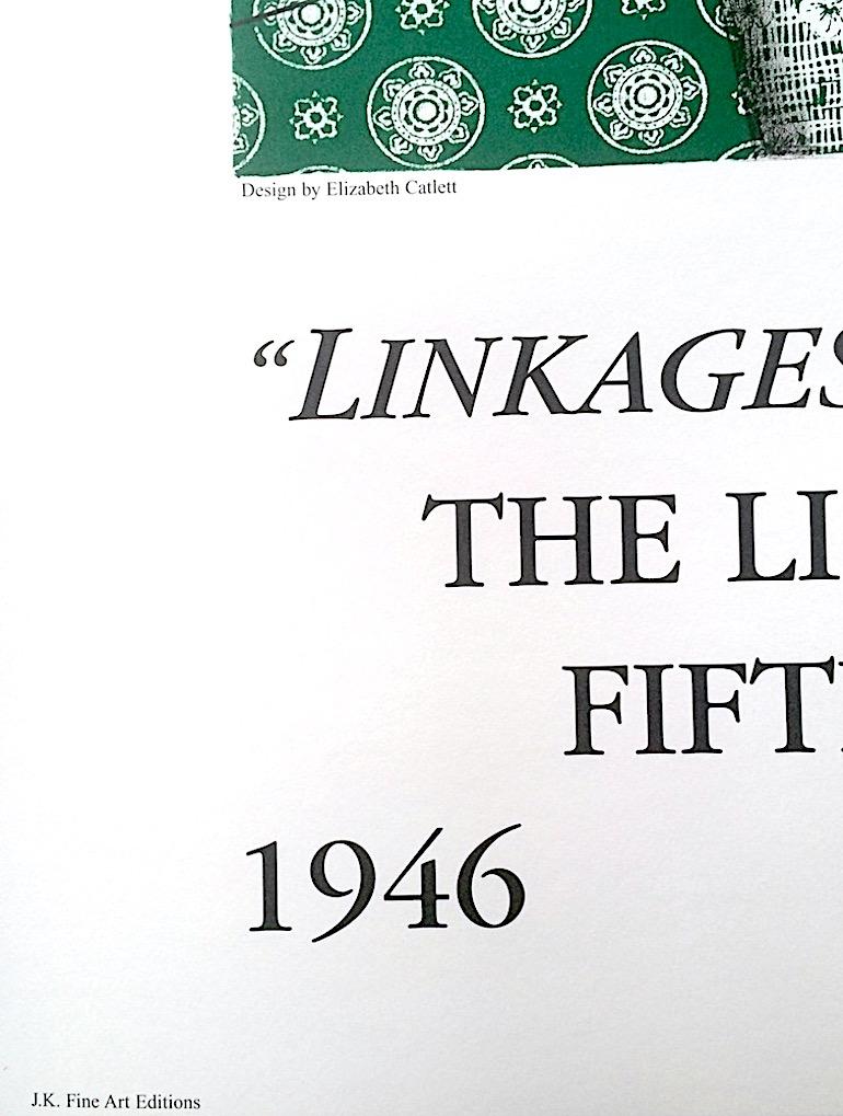 LINKS TOGETHER Litografía original 1996 Póster artístico conmemorativo, Mujeres negras - Figurative Print Negro de Elizabeth Catlett