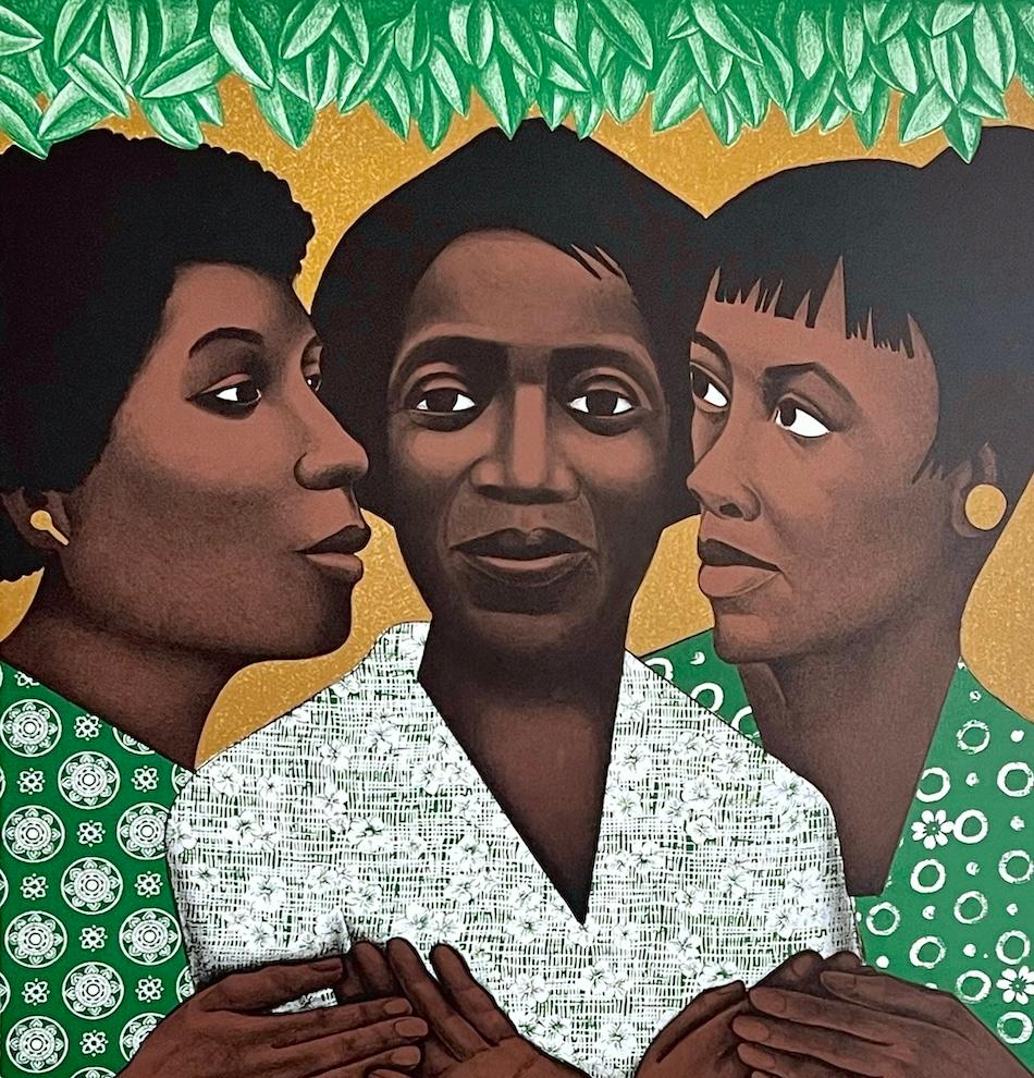 LINKS TOGETHER Litografía original 1996 Póster artístico conmemorativo, Mujeres negras - Print Contemporáneo de Elizabeth Catlett