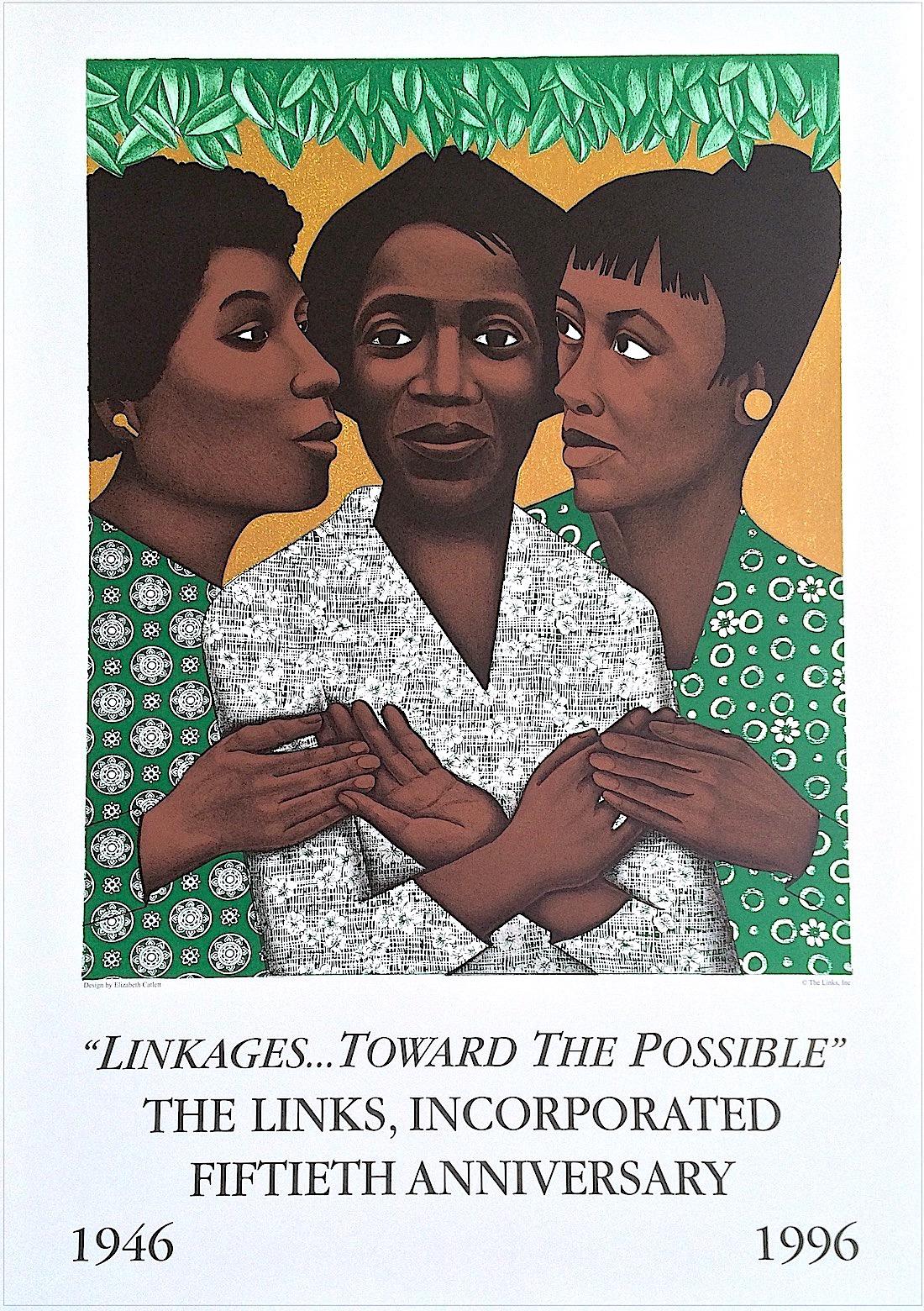 LINKS TOGETHER Litografía original 1996 Póster artístico conmemorativo, Mujeres negras en venta 1
