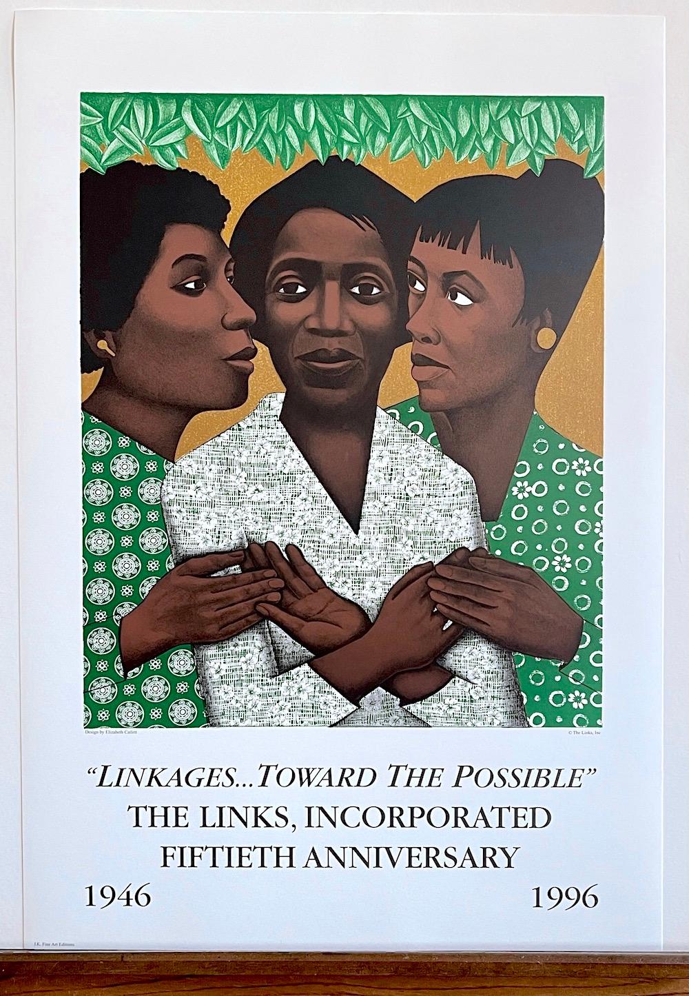 LINKS TOGETHER Litografía original 1996 Póster artístico conmemorativo, Mujeres negras en venta 4