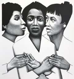 LINKS TOGETHER Litografía original firmada, 1996, Rara prueba de ensayo, Mujeres negras