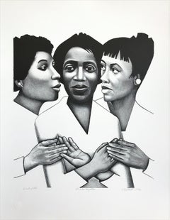 LINKS TOGETHER Litografía original firmada, 1996, Rara prueba de ensayo, Mujeres negras