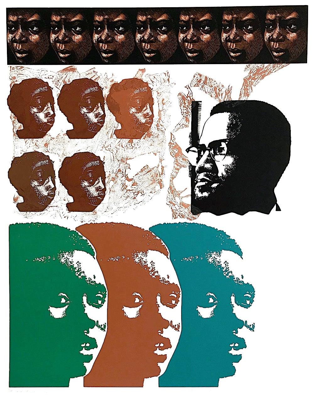 MALCOLM X SPEAKS FOR US Signed Linocut Portrait Head Black Civil Rights Activist - Print by Elizabeth Catlett