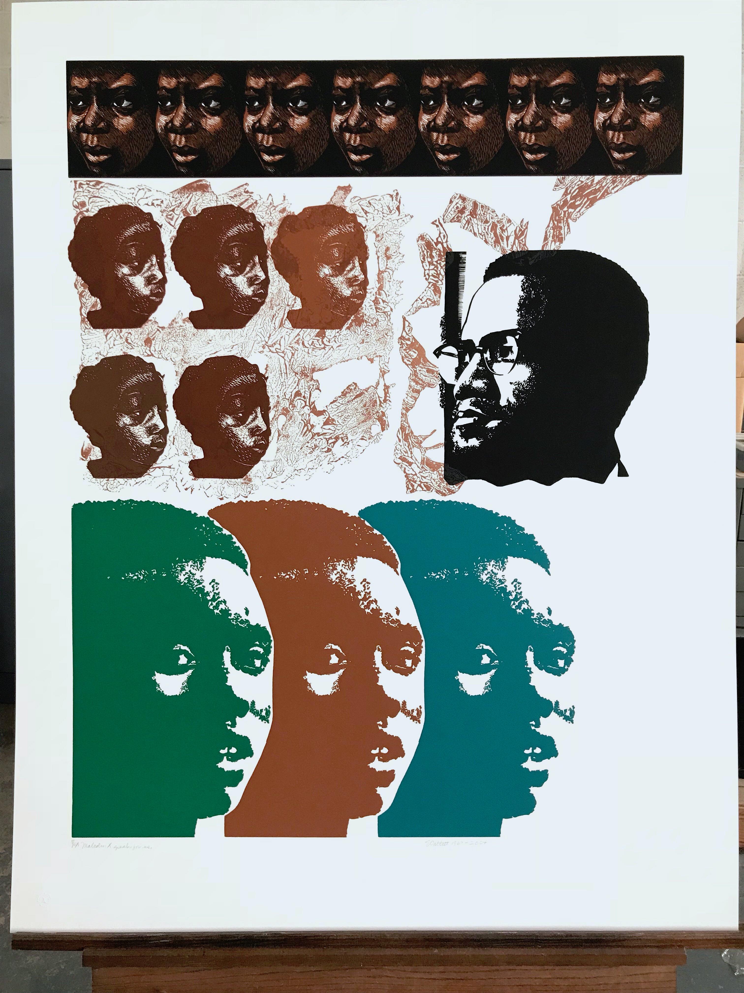MALCOLM X SPEAKS FOR US, Signed Linocut, African American Civil Rights Activist 1