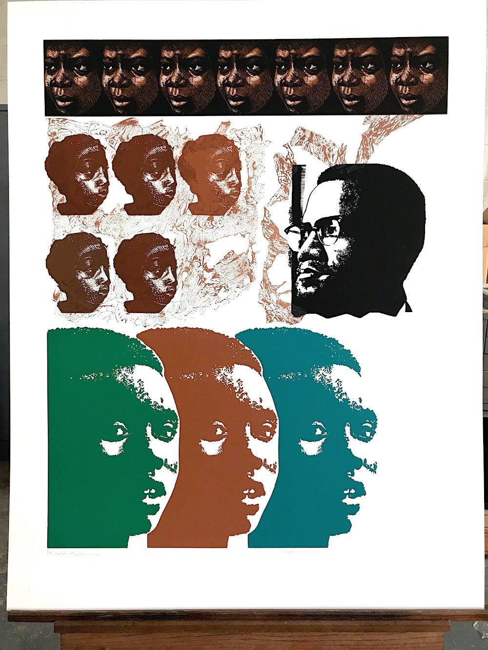 MALCOLM X SPEAKS FOR US Signed Linocut Portrait Head Black Civil Rights Activist For Sale 1