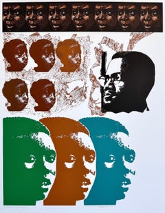 MALCOLM X SPEAKS FOR US Signed Linocut Portrait Head Black Activist Civil Rights