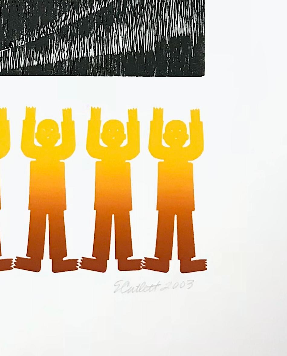MAN Signed Woodcut, Ethnic Face Portrait, Standing Figures, Mexican Culture For Sale 3