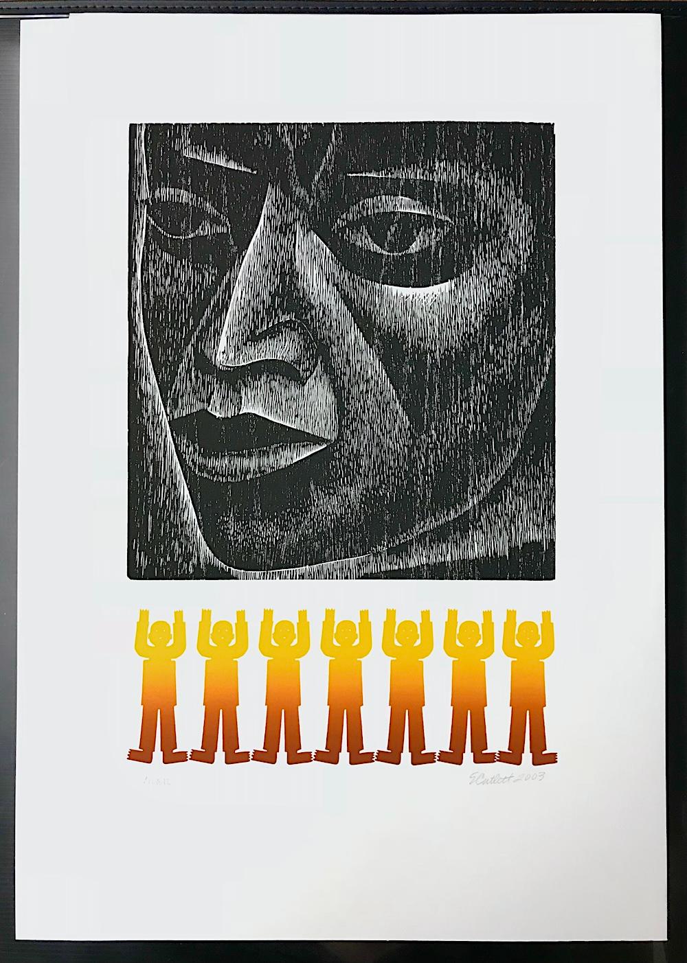 MAN Woodcut firmato, ritratto del volto, persone ritagliate con bambole di carta, cultura messicana in vendita 4