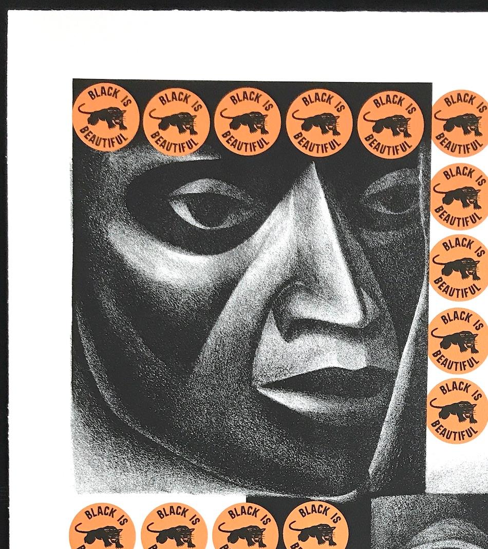 NEGRO ES BELLO II is an original limited edition lithograph created by the African-American woman printmaker and sculptor, Elizabeth Catlett using hand printmaking techniques on archival printmaking paper, 100% acid free. Pencil signed, titled,