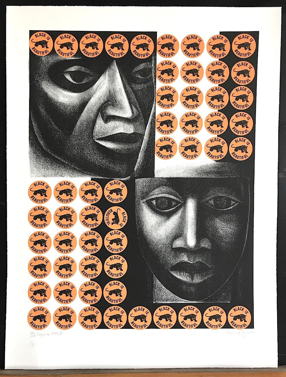 NEGRO ES BELLO II Signed Lithograph, Black Is Beautiful, Black Panther Logo - Contemporary Print by Elizabeth Catlett