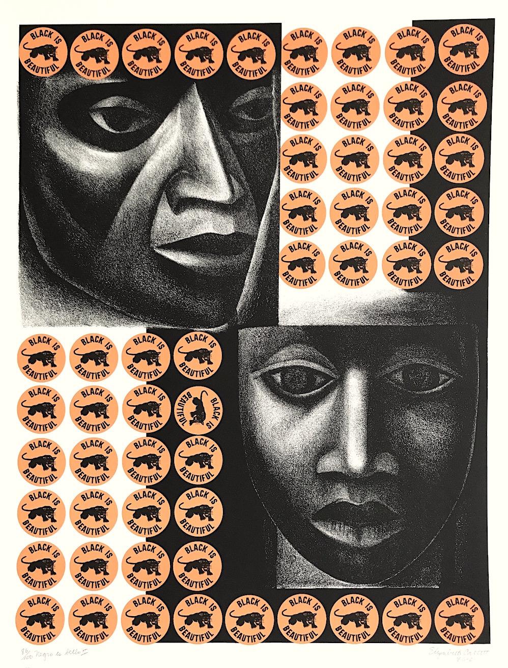 NEGRO ES BELLO II Signed Lithograph, Black Is Beautiful, Black Panther Logo - Print by Elizabeth Catlett