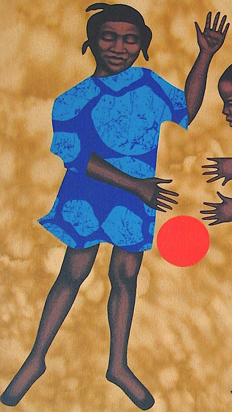 Litografia firmata PLAYMATES, Per il mio popolo di Margaret Walker, Bambini neri - Figurative Print Arancia di Elizabeth Catlett