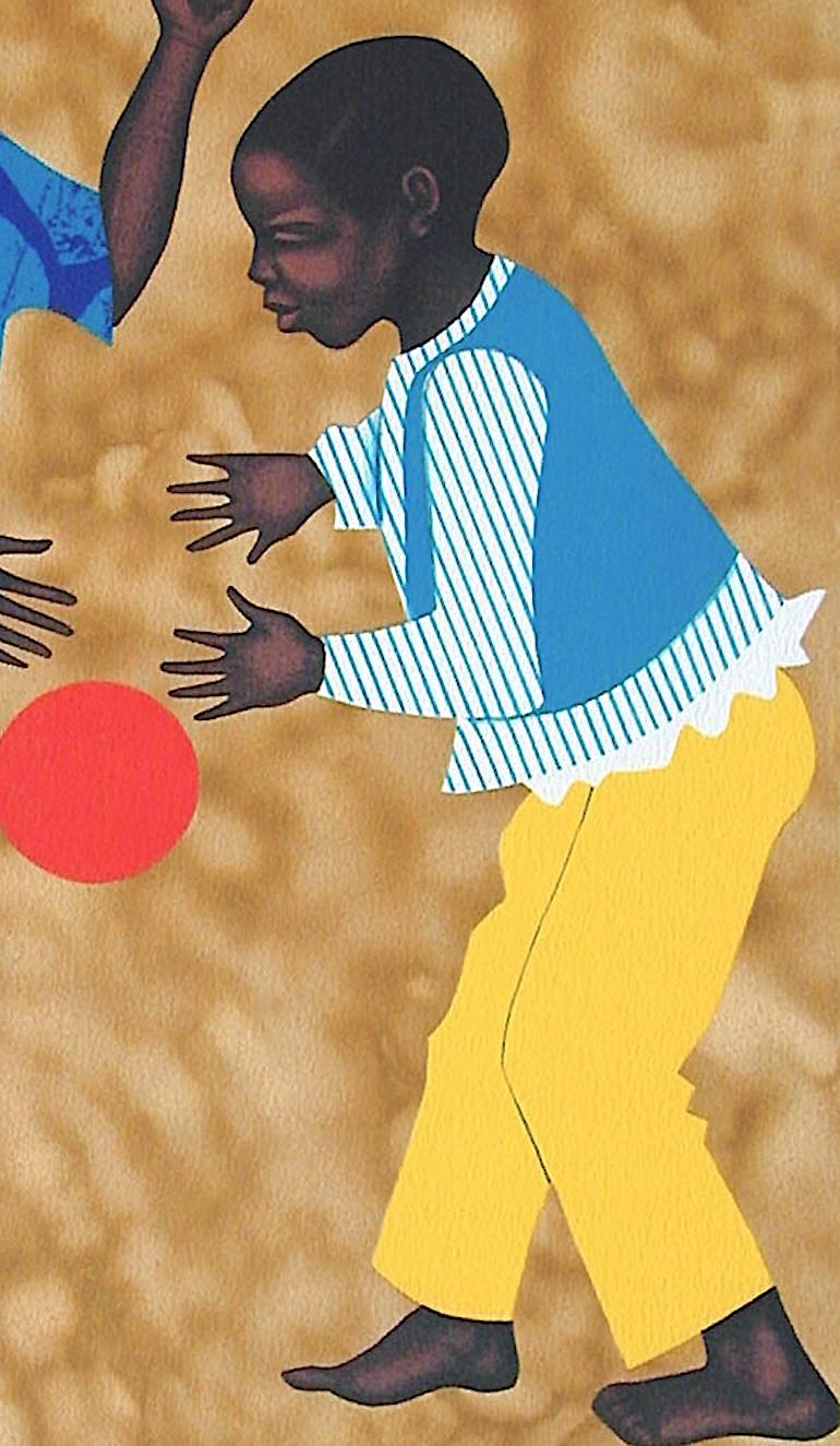 PLAYMATES è una litografia originale disegnata a mano in edizione limitata dall'acclamata artista afroamericana Elizabeth Catlett, maestra della stampa e scultrice nota per le sue rappresentazioni dell'esperienza afroamericana. PLAYMATES ritrae un