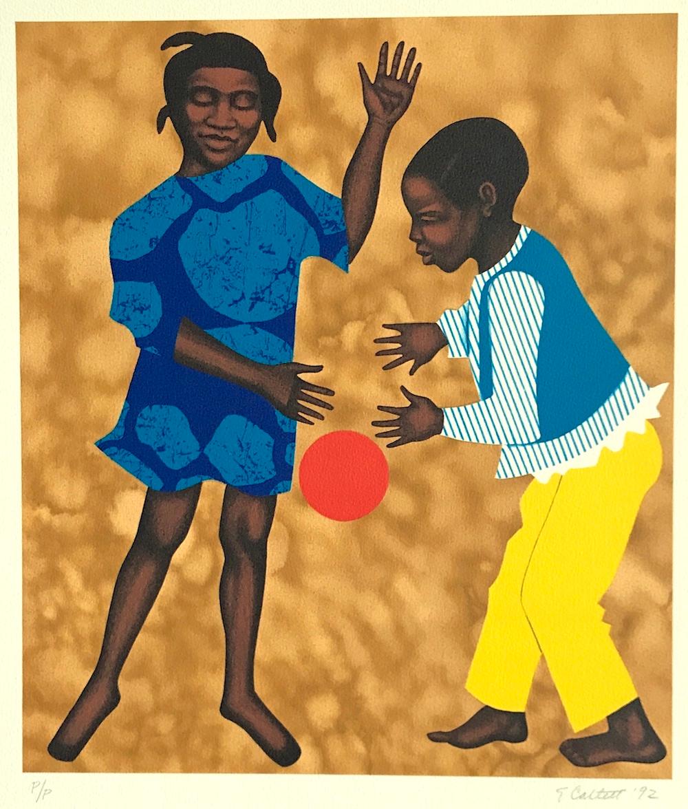 Elizabeth Catlett Figurative Print - PLAYMATES Signed Lithograph, For My People by Margaret Walker, Black Children 