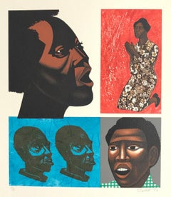 SINGING THEIR SONGS Signed Lithograph, Graphic Portrait Heads, Black Culture