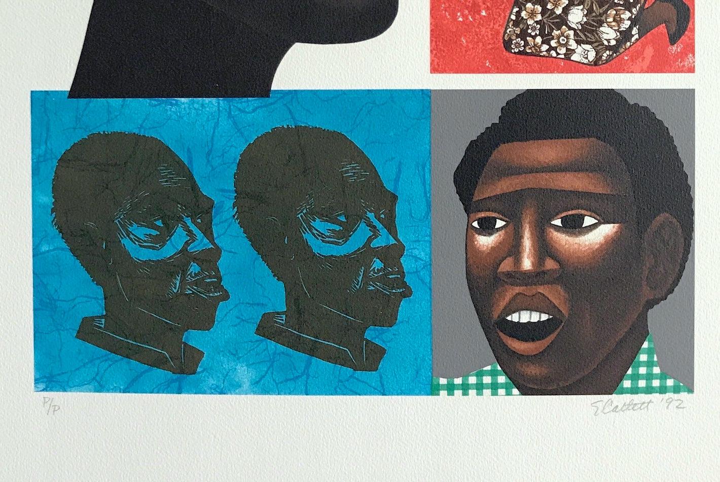 SINGING THEIR SONGS Signed Lithograph, Graphic Portraits, Black Culture  - Contemporary Print by Elizabeth Catlett