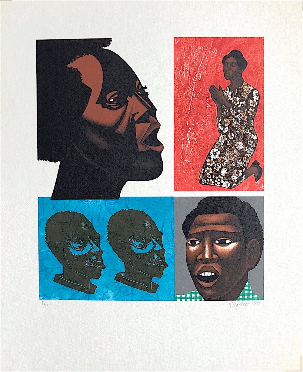 SINGING THEIR SONGS Signed Lithograph, Graphic Portraits, Black Culture  - Contemporary Print by Elizabeth Catlett