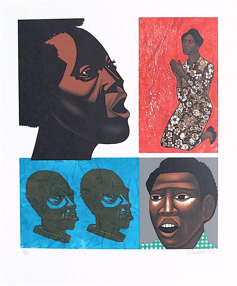 Elizabeth Catlett Figurative Print - SINGING THEIR SONGS Signed Lithograph, Graphic Portraits, Black Culture 