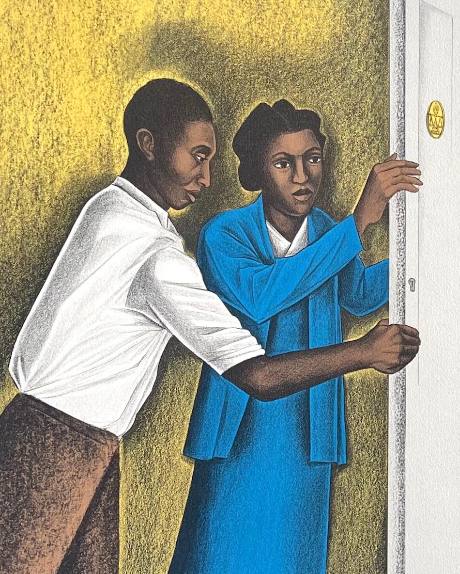 LA PORTA DELLA GIUSTIZIA Litografia firmata a mano, Avvocato e clienti, Diritti civili - Print Contemporaneo di Elizabeth Catlett