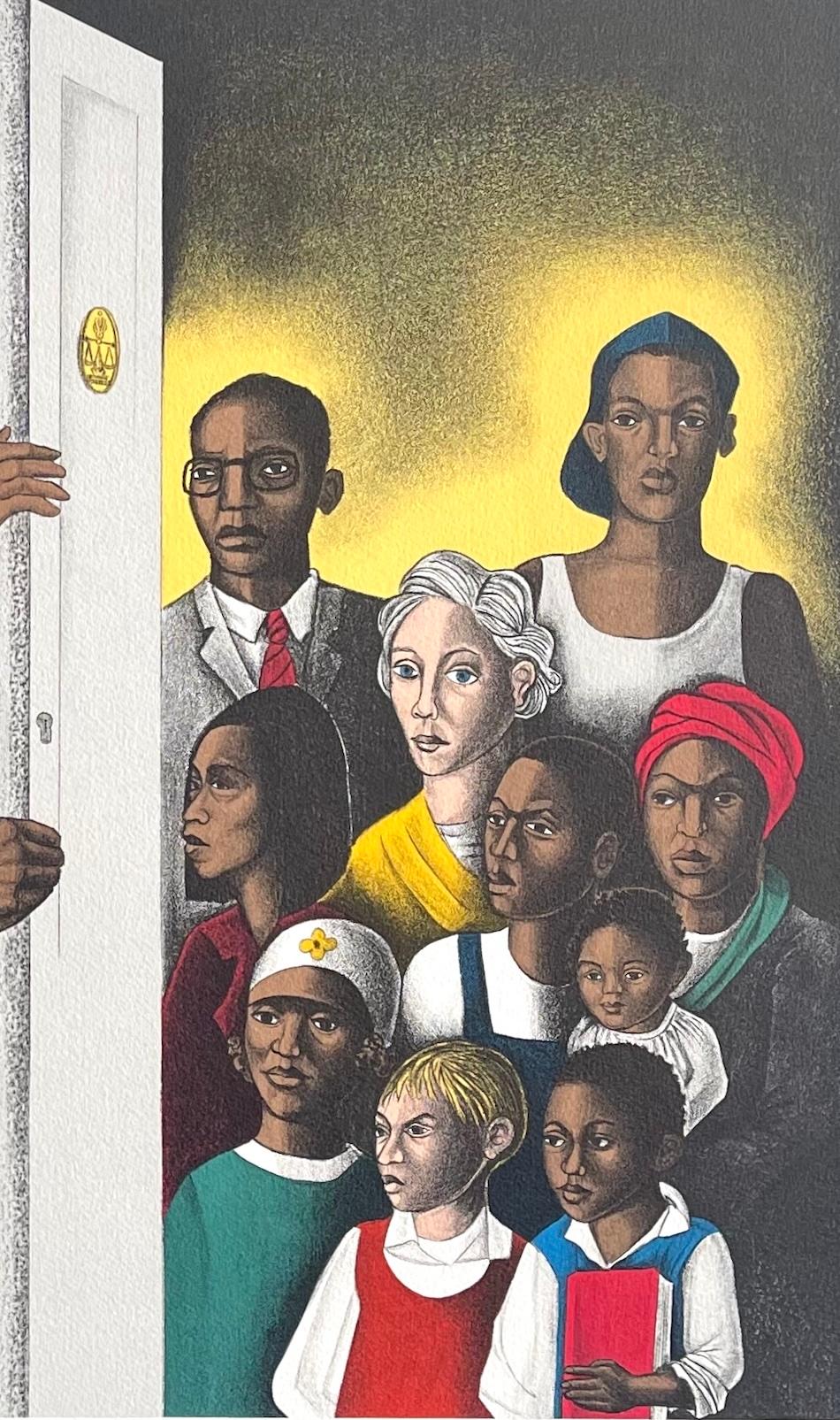 LA PORTA DELLA GIUSTIZIA Litografia firmata a mano, Avvocato e clienti, Diritti civili - Portrait Print Marrone di Elizabeth Catlett