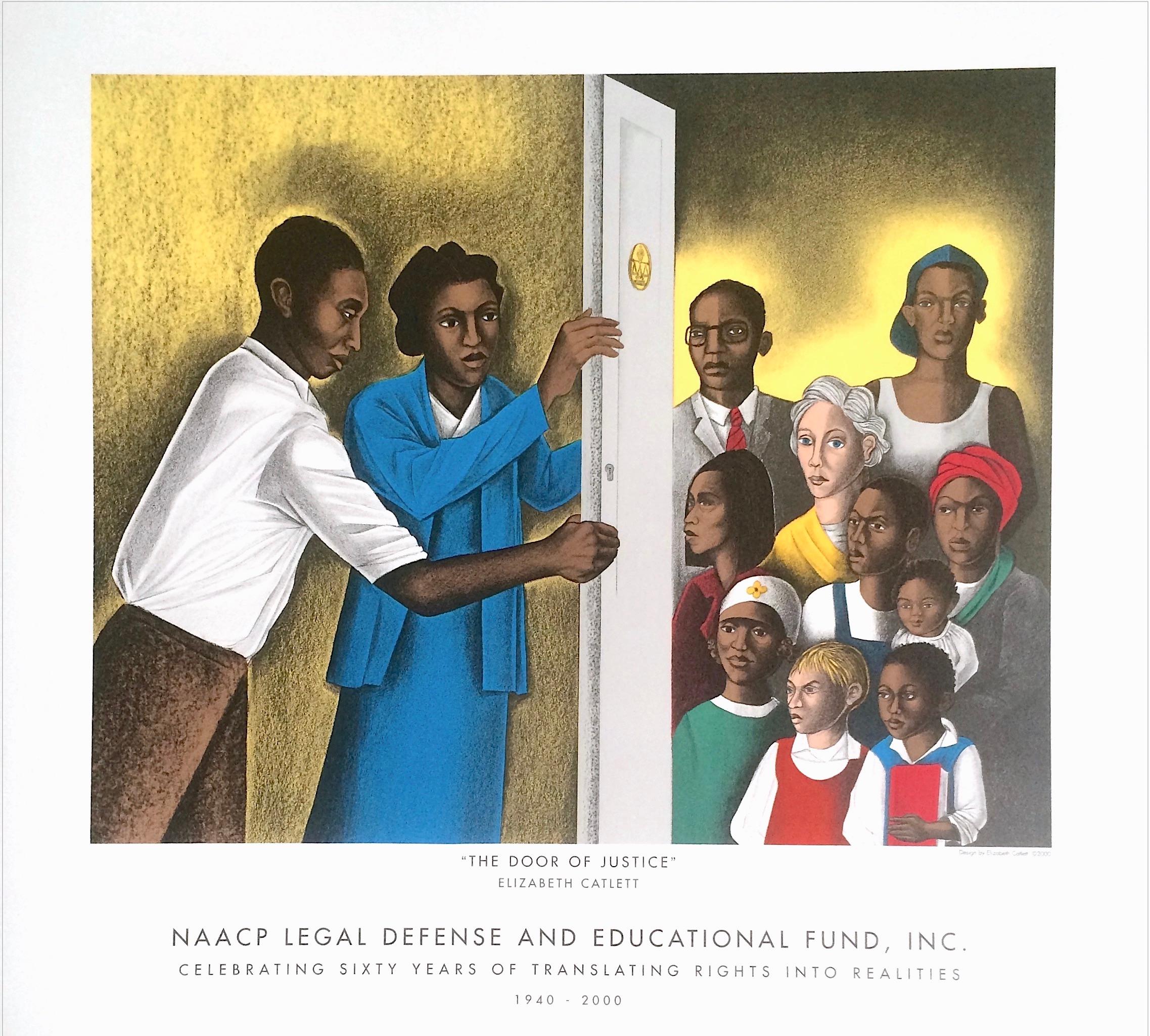 Figurative Print di Elizabeth Catlett - LA PORTA DELLA GIUSTIZIA Rara litografia in edizione poster, Avvocati neri, persone