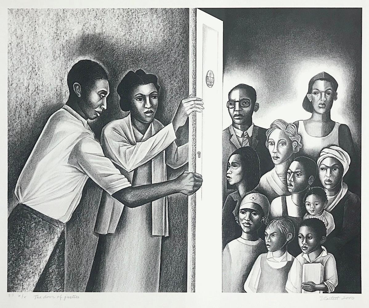 Lithographie signée THE DOOR OF JUSTICE, Black Lawyers Civil Rights Social Justice - Print de Elizabeth Catlett
