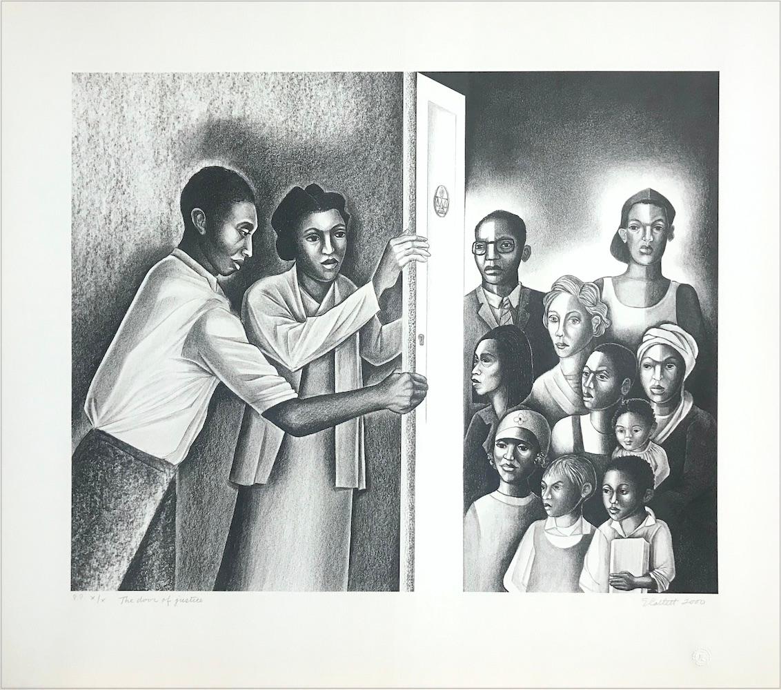 Portrait Print Elizabeth Catlett - Lithographie signée THE DOOR OF JUSTICE, Black Lawyers Civil Rights Social Justice