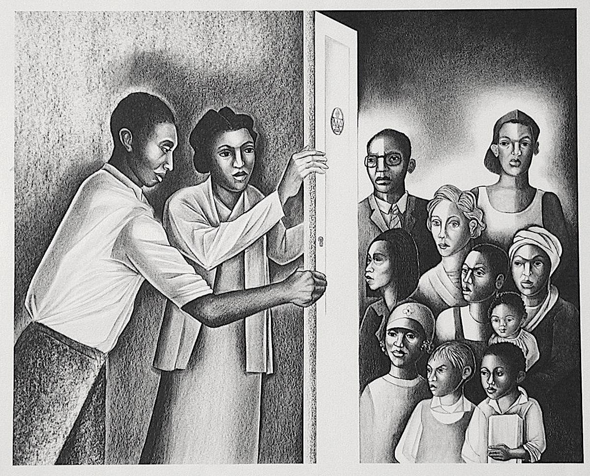 THE DOOR OF JUSTICE Signed Lithograph, B+W Portrait, Social Justice Civil Rights