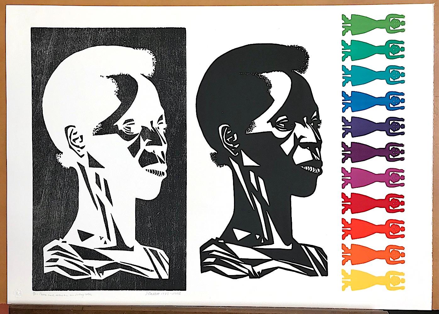 THERE IS A WOMAN IN EVERY COLOR Signed Relief Print, Black Woman Rainbow Figures For Sale 1