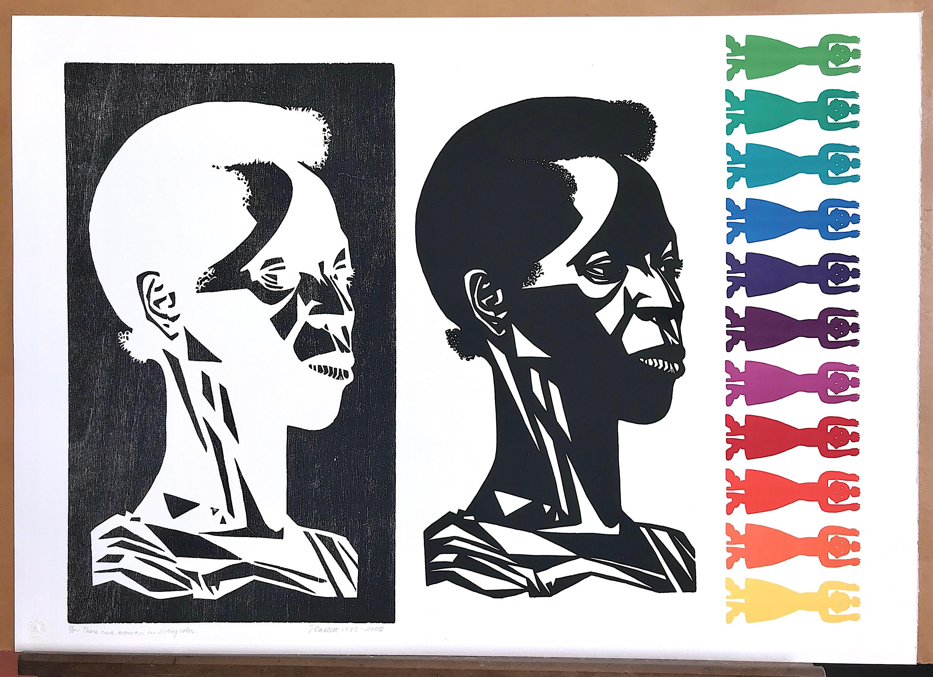 THERE IS A WOMAN IN EVERY COLOR Signierter Reliefdruck, Schwarze Frau Regenbogenfiguren im Angebot 4