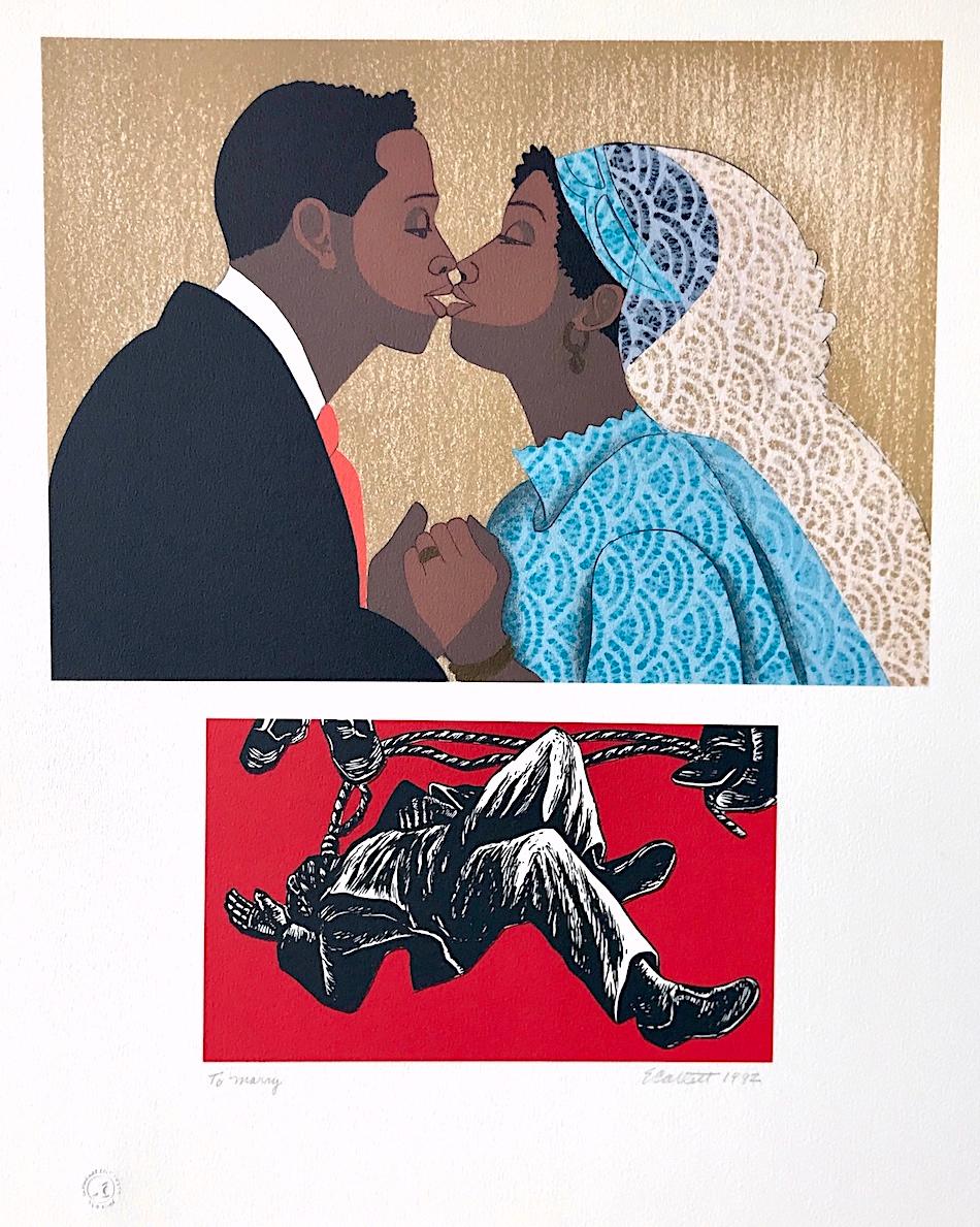 TO MARRY Signed Lithograph, For My People by Margaret Walker, Bride and Groom - Print by Elizabeth Catlett