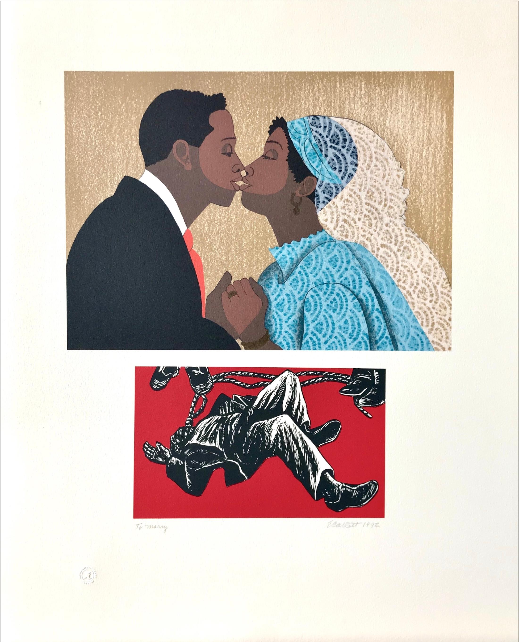 TO MARRY Signed Lithograph, For My People by Margaret Walker, Bride and Groom