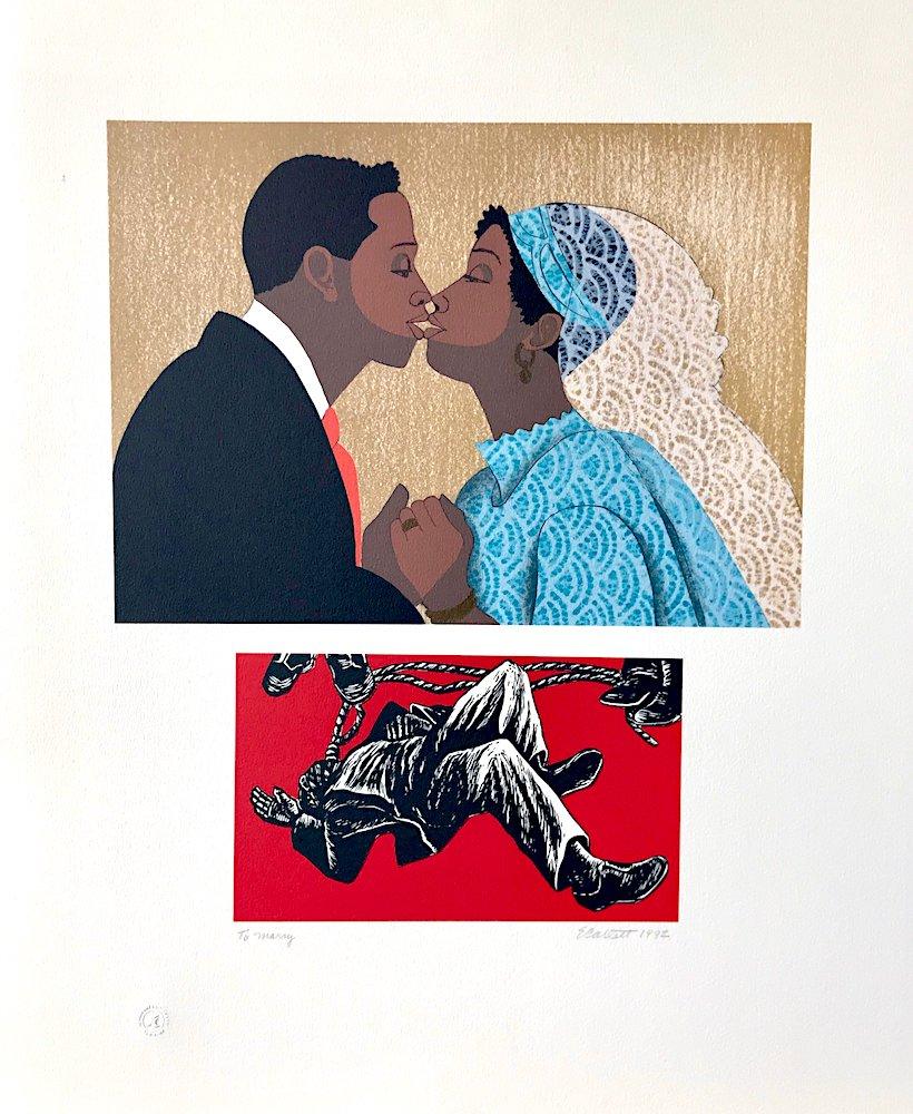 TO MARRY Signed Lithograph, For My People by Margaret Walker, Bride and Groom