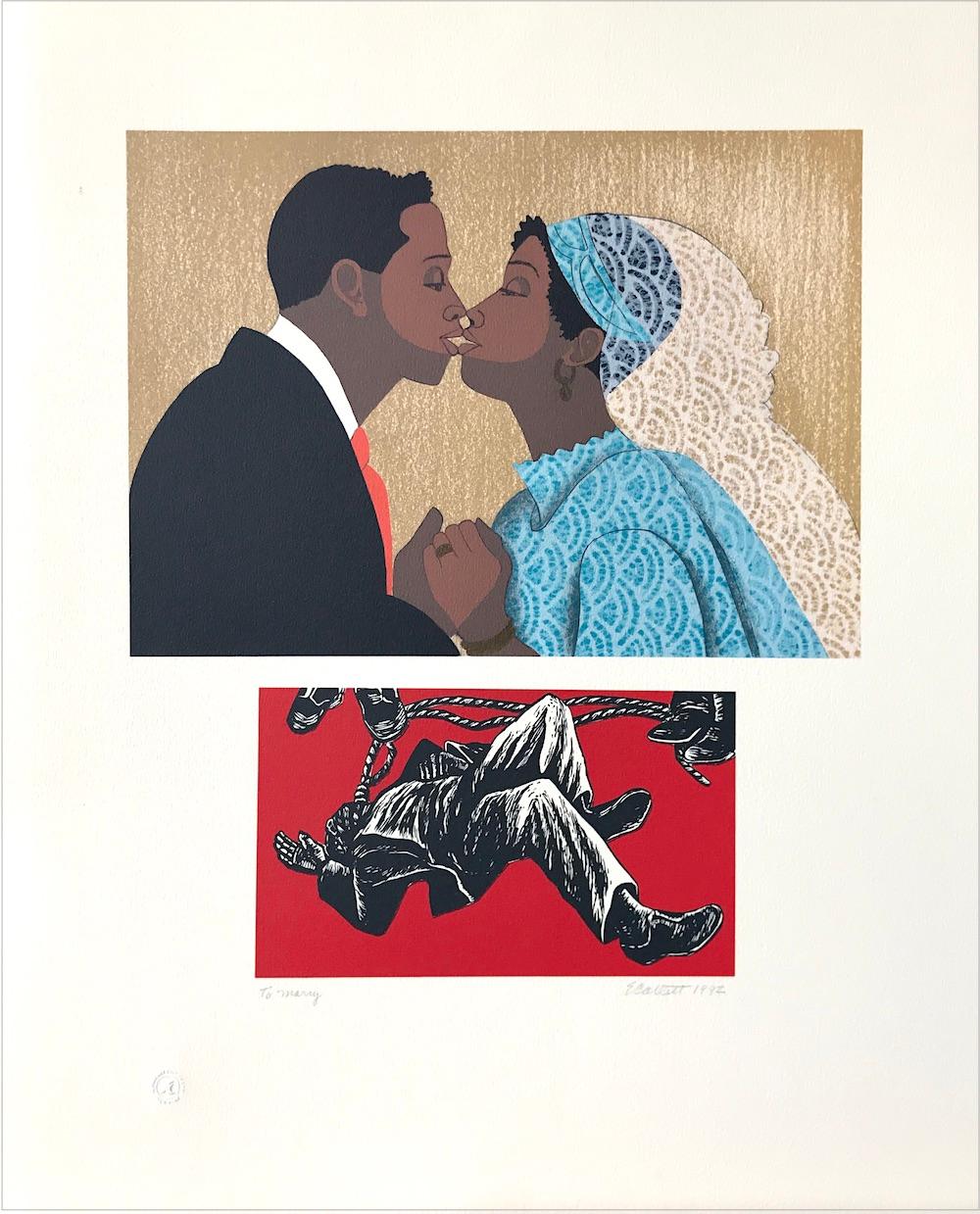 Portrait Print de Elizabeth Catlett - PARA CASARSE Litografía firmada, Para mi gente de Margaret Walker, Novios