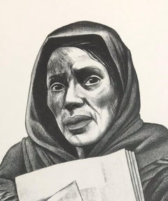 VENDEDORA DE PERIÓDICOS Signed Lithograph, Mexican Woman Newspaper Vendor