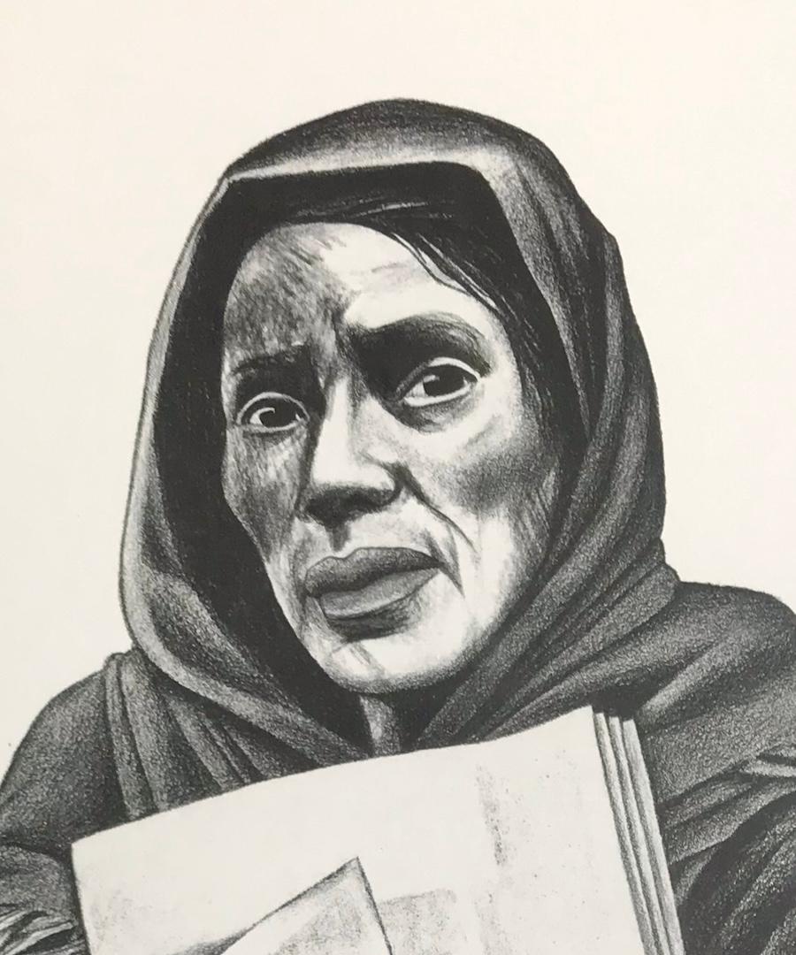 VENDEDORA DE PERIÓDICOS Litografía firmada, Mujer mexicana vendedora de periódicos - Print de Elizabeth Catlett