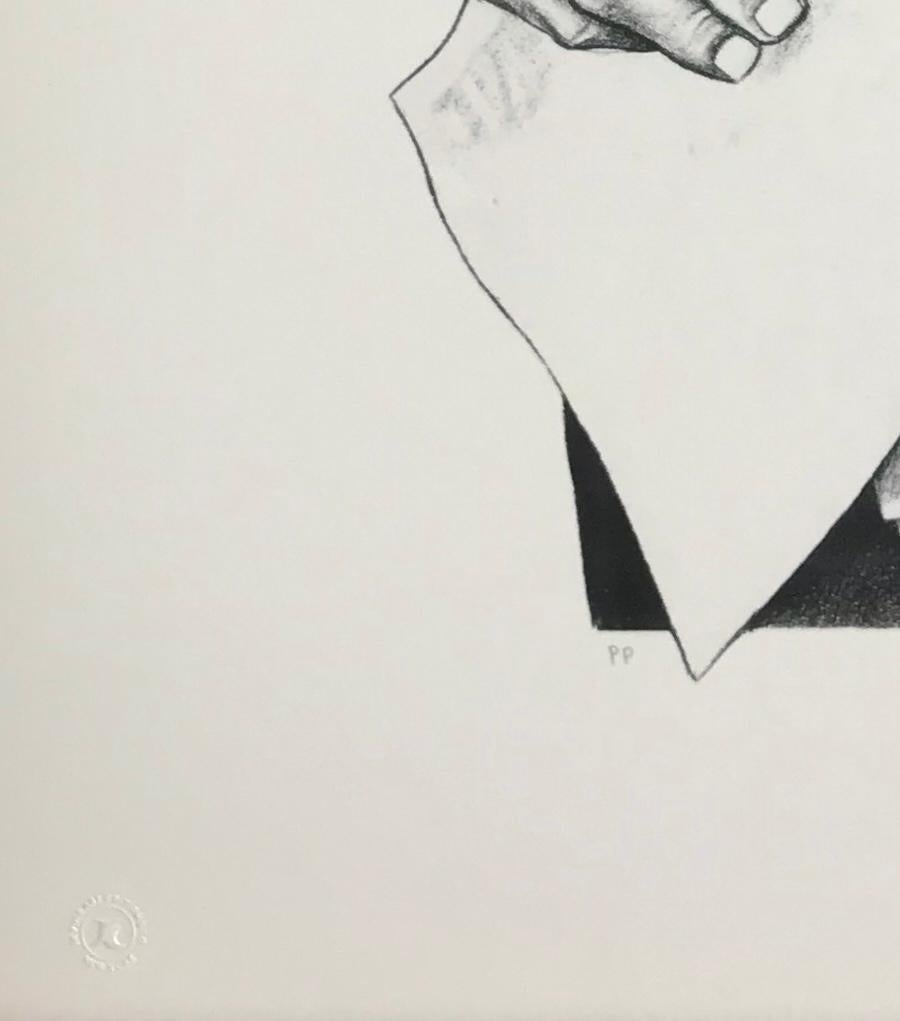 VENDEDORA DE PERIÓDICOS Litografía firmada, Mujer mexicana vendedora de periódicos - Portrait Print Beige de Elizabeth Catlett