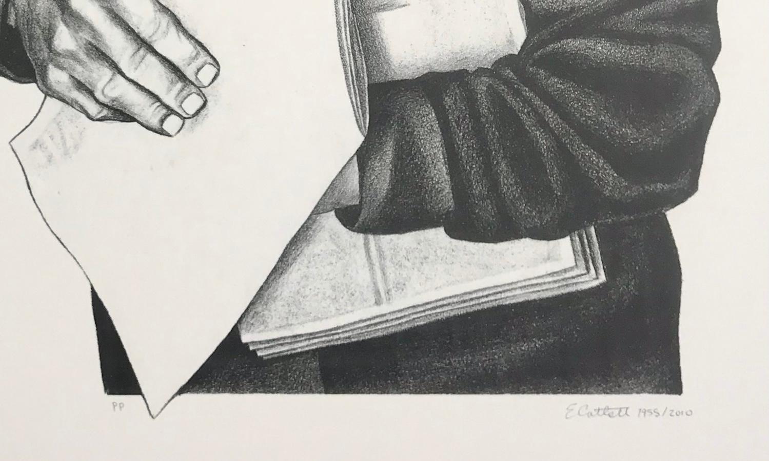 VENDEDORA DE PERIÓDICOS Litografía firmada, Mujer mexicana vendedora de periódicos - Print Realista de Elizabeth Catlett