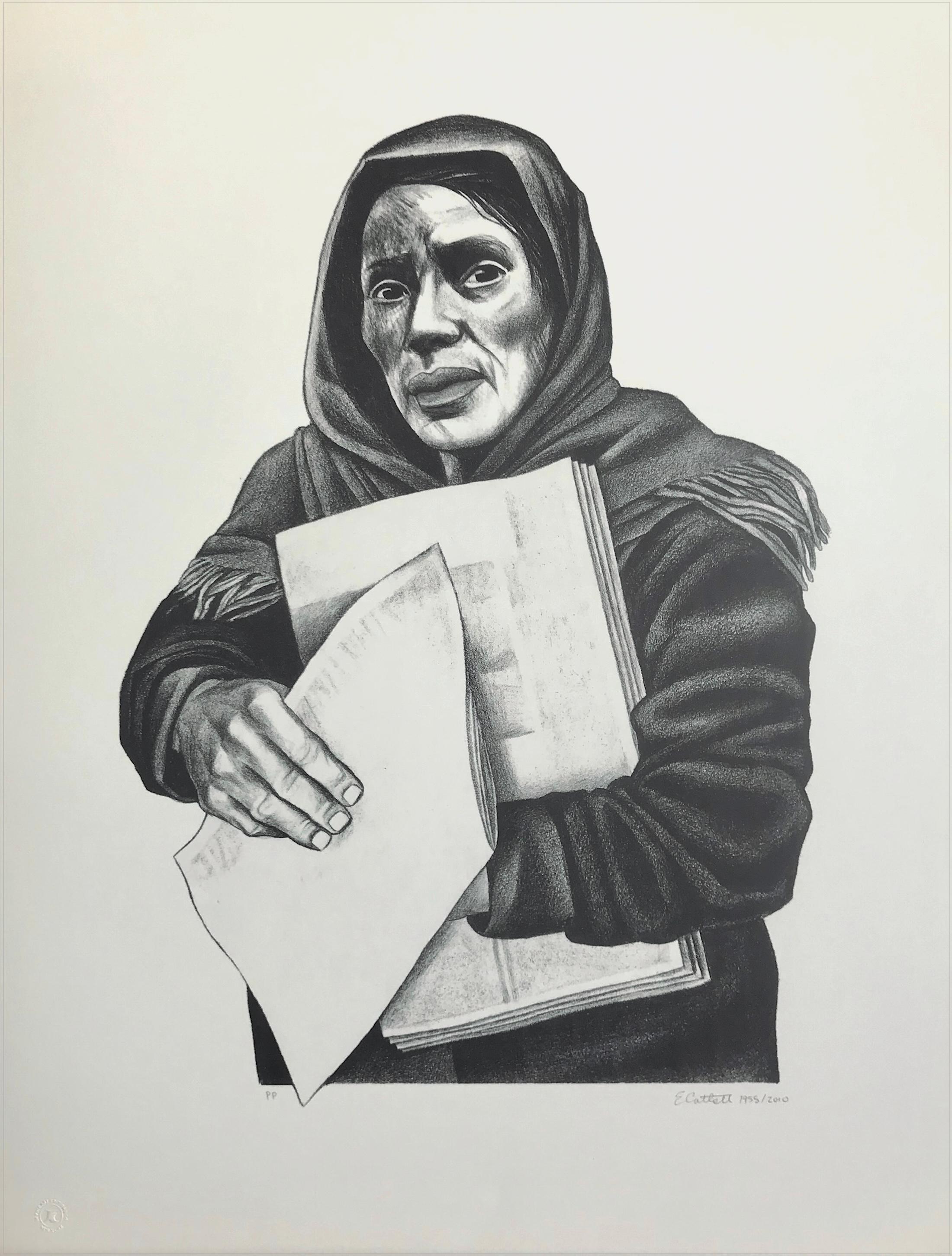 VENDEDORA DE PERIÓDICOS Signierte Lithographie, Mexikanische Zeitungsverkäuferin