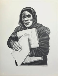 VENDEDORA DE PERIÓDICOS Litografía firmada, Mujer mexicana vendedora de periódicos