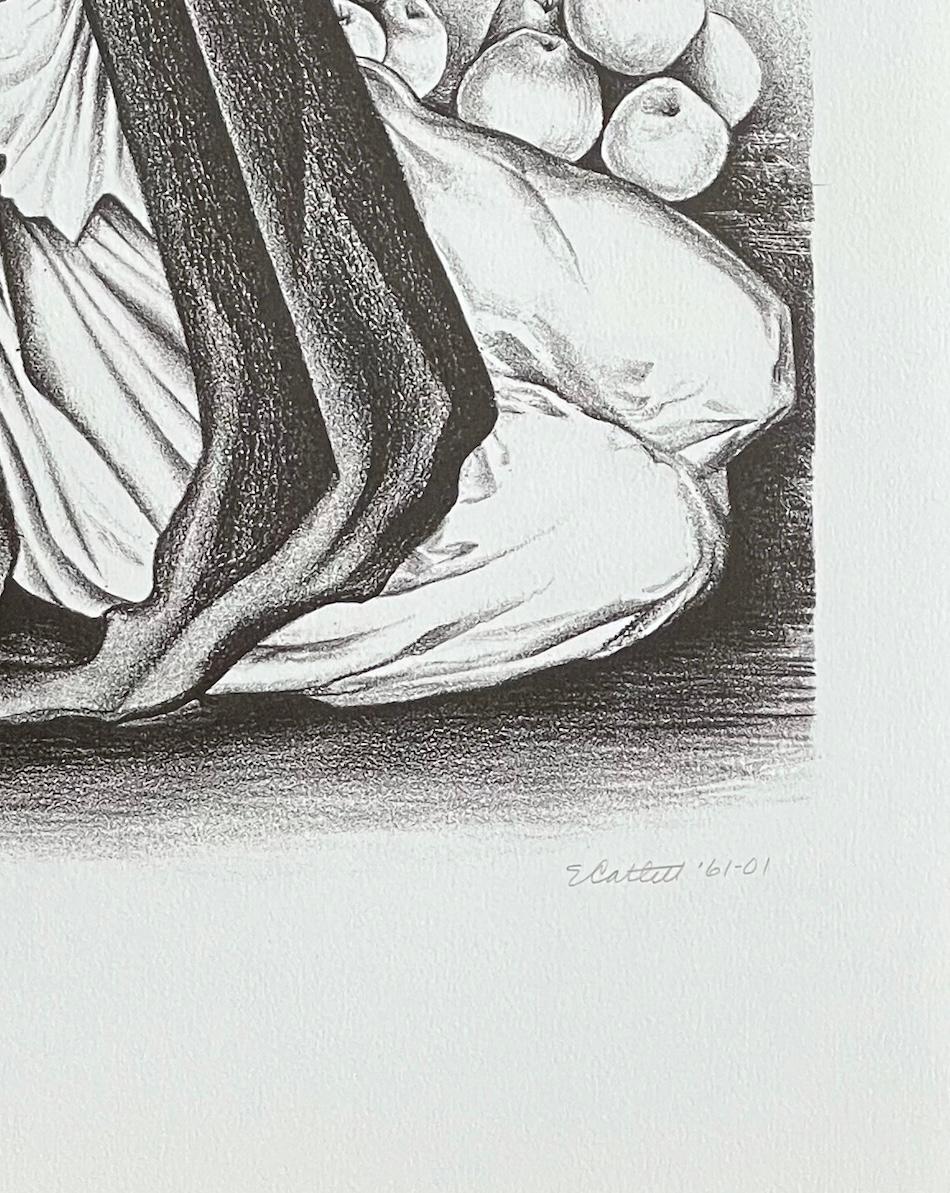 VENDEDORA Litografía Firmada, Retrato Jovencita Sentada, Vendedora Mexicana de Frutas en venta 1