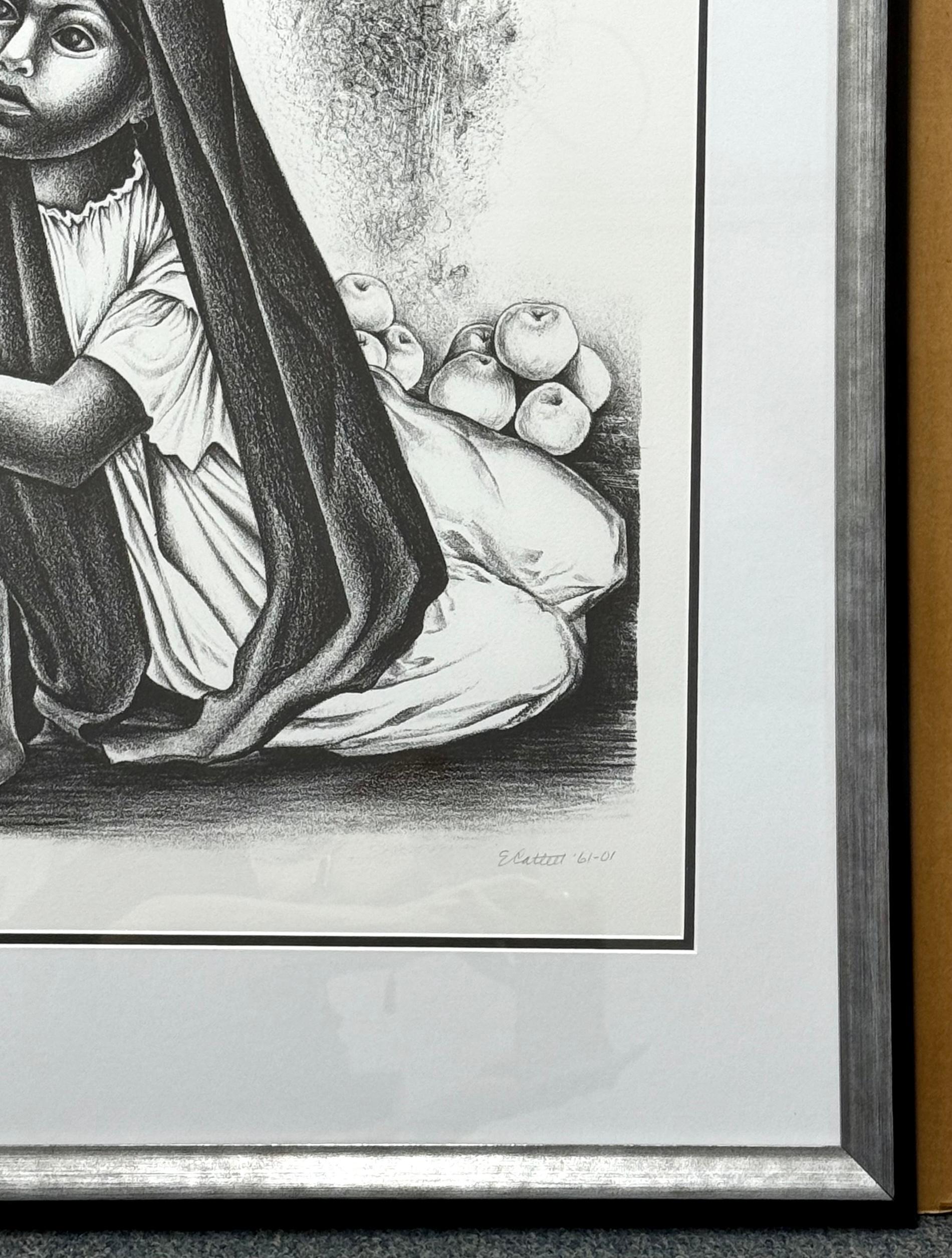 VENDEDORA Signed Lithograph, Portrait Seated Young Girl, Mexican Fruit Seller For Sale 1