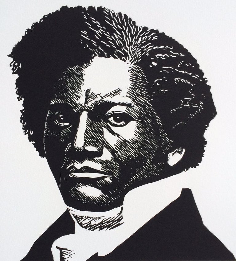 YOUNG DOUGLASS Signed Linocut Black and White Portrait African American History  - Contemporary Print by Elizabeth Catlett