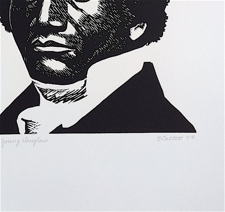YOUNG DOUGLASS is a hand pulled original limited edition relief print created using linocut printmaking techniques on white archival Somerset White paper, 100% acid free. Pencil signed by Elizabeth Catlett on the lower margin, embossed with printers