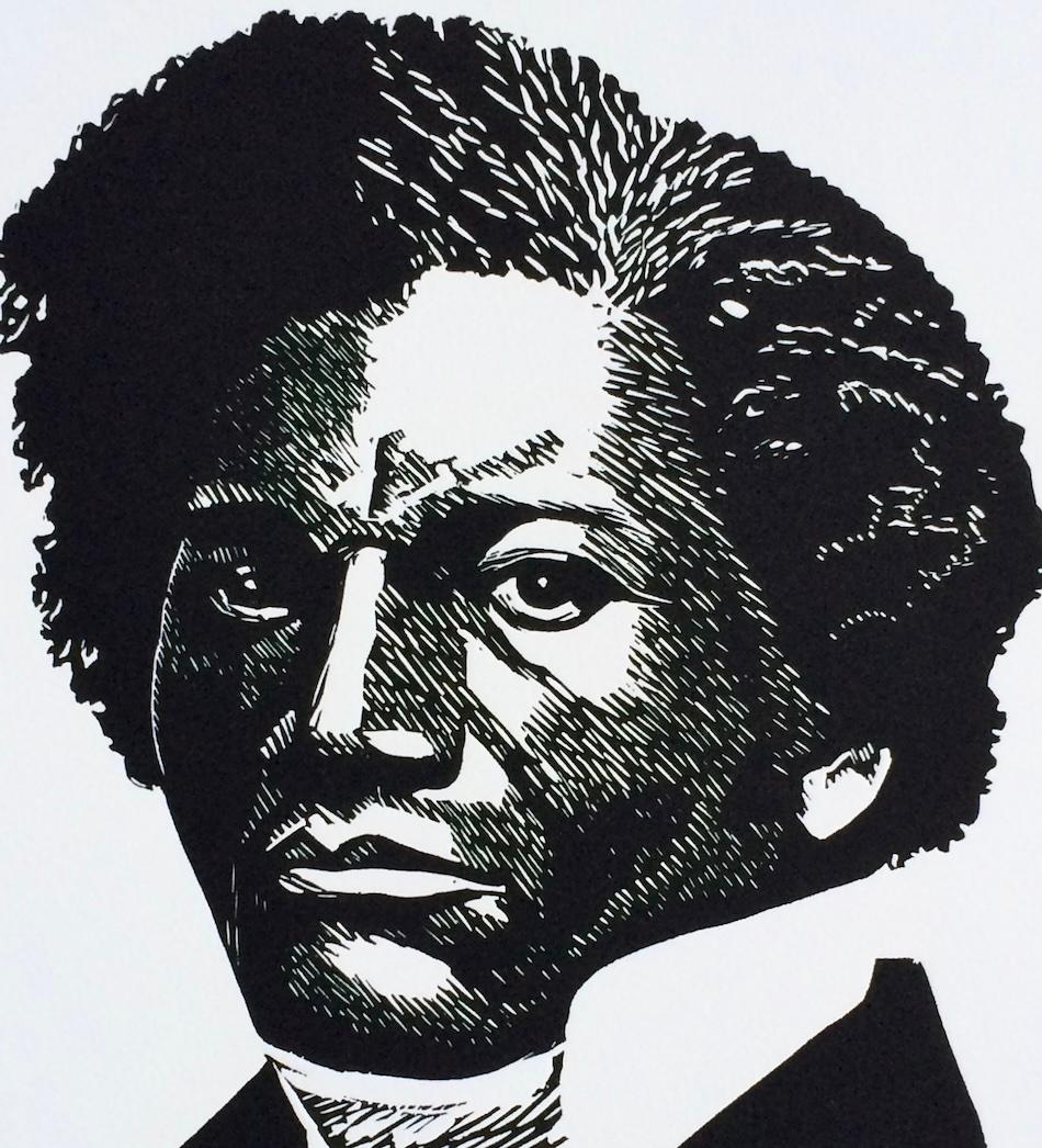 YOUNG DOUGLASS Signierter Linocut, schwarzer Porträtkopf African American Civil Rights (Zeitgenössisch), Print, von Elizabeth Catlett
