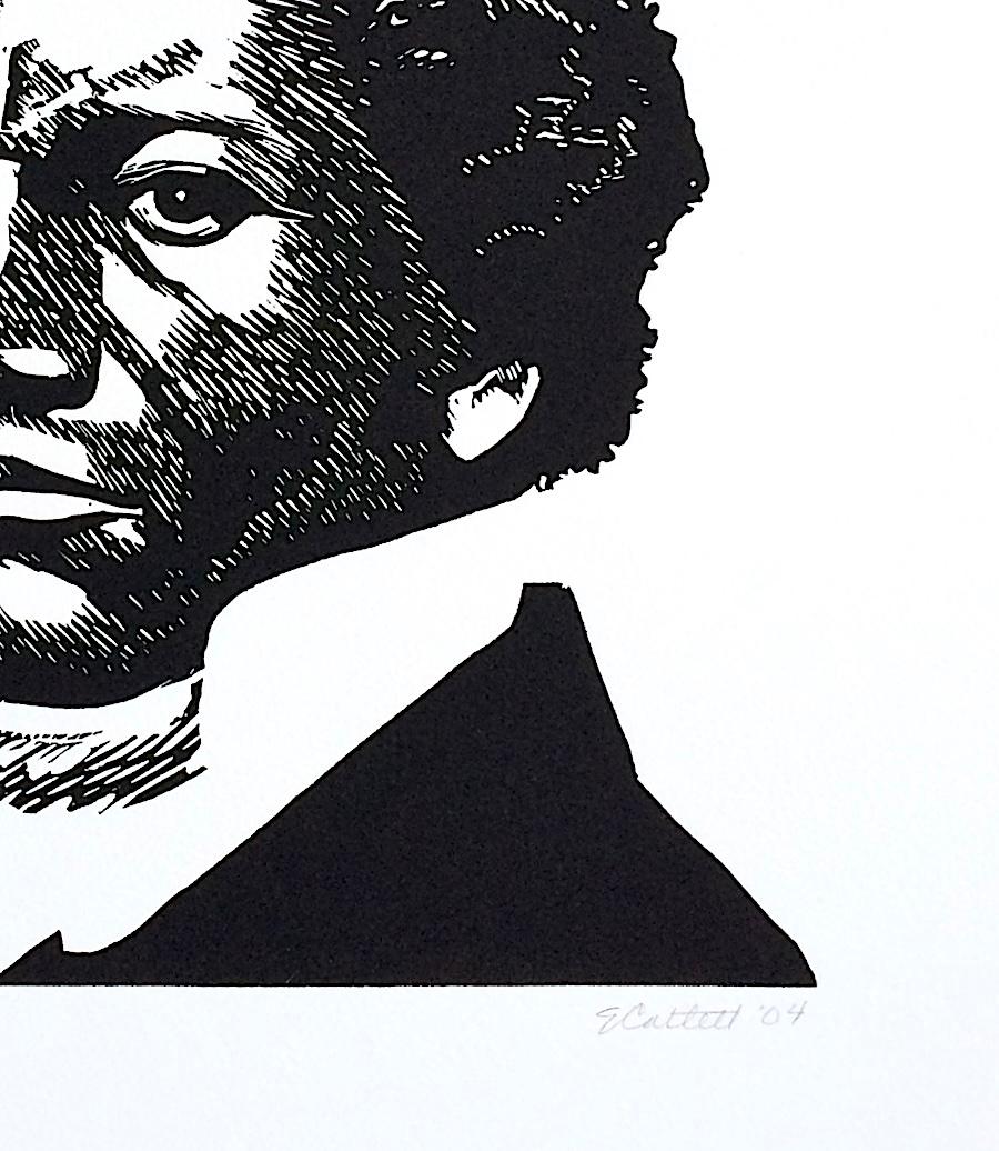 YOUNG DOUGLASS ist ein handgezogener Original-Reliefdruck in limitierter Auflage, der im Linolschnittverfahren auf weißem, 100% säurefreiem Somerset White Papier hergestellt wurde. Von Elizabeth Catlett am unteren Rand mit Bleistift signiert, links