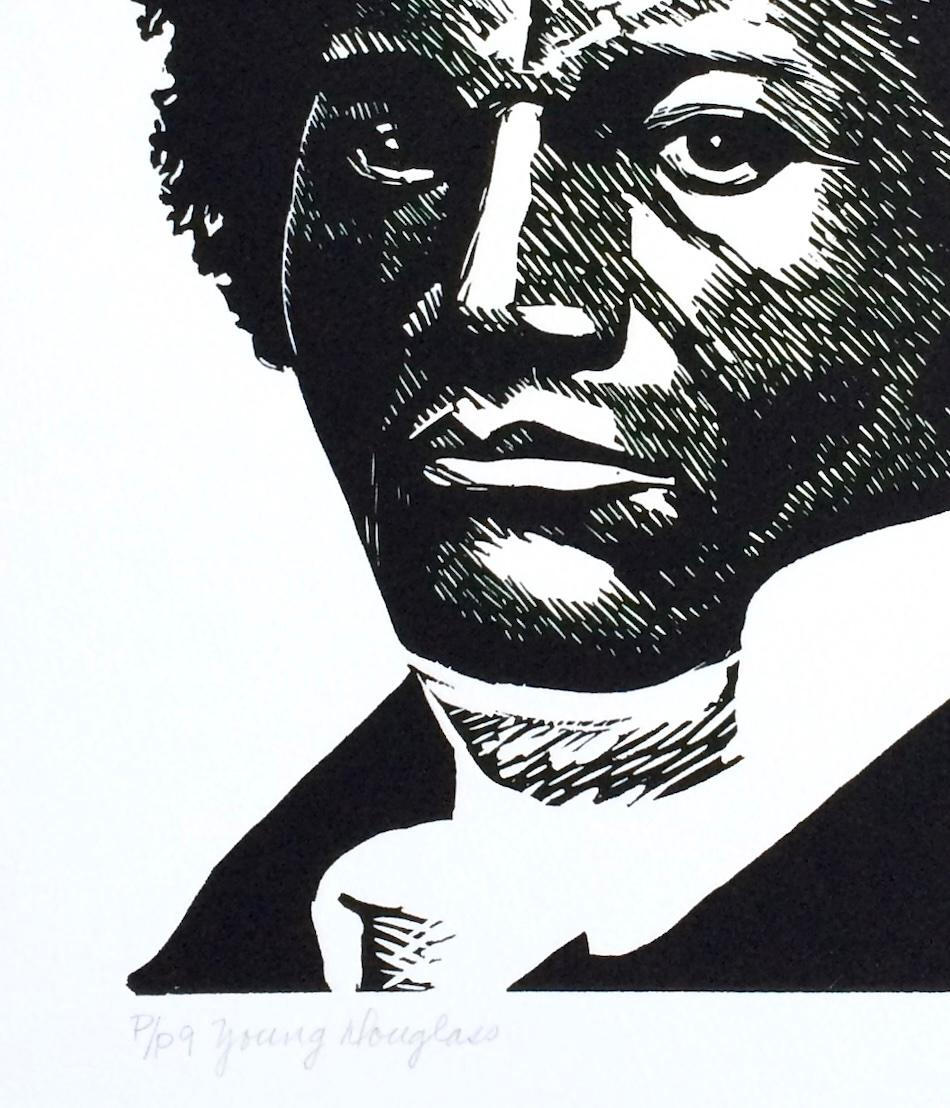 YOUNG DOUGLASS Signierter Linocut, schwarzer Porträtkopf African American Civil Rights (Schwarz), Figurative Print, von Elizabeth Catlett