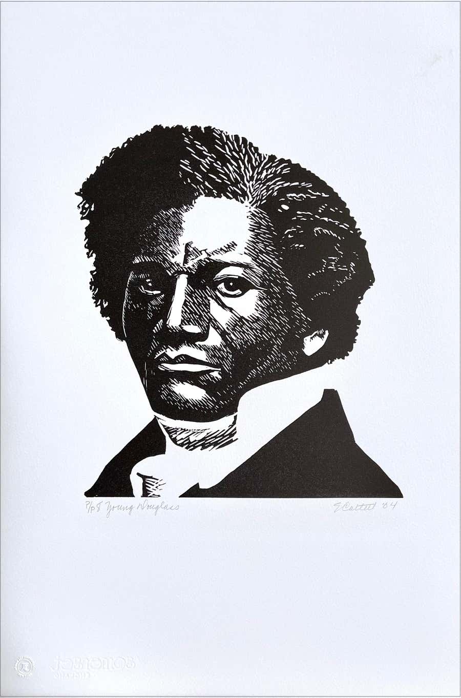 "Young Douglass Signed Linocut Print, Contemporary Portrait, 2004"