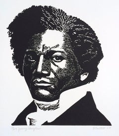 Lámina de linograbado firmada por el joven Douglass, retrato contemporáneo de un icono de la historia de Estados Unidos