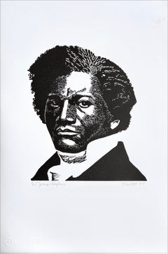 Lámina de linograbado firmada por el joven Douglass, retrato contemporáneo de un icono de la historia de Estados Unidos